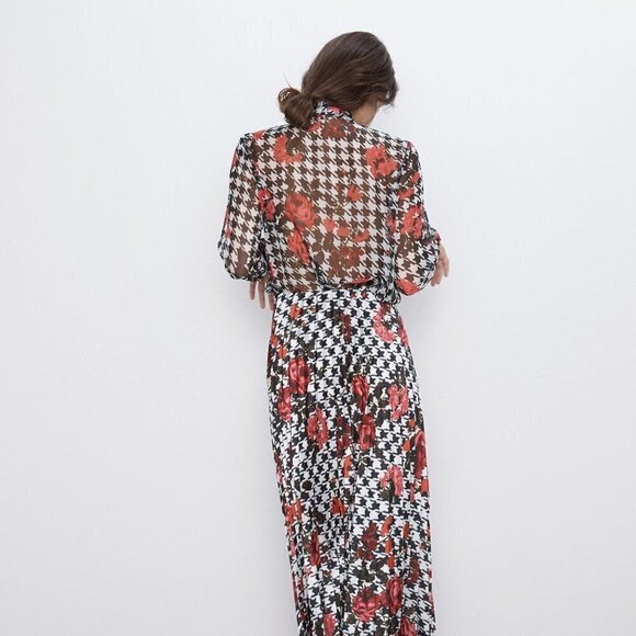 NWT ZARA PRINTED FLORAL BLOGGER WOW PLEATED SKIR - Picture 3 of 8